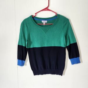 JCPenney Cashmere Blend Y2k Ivy League Colorblock Sweater Women Small 3/4 Sleeve